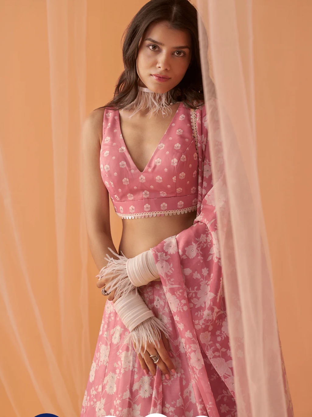 Dusty Pink White Floral Printed Lehenga — image 6 of 7